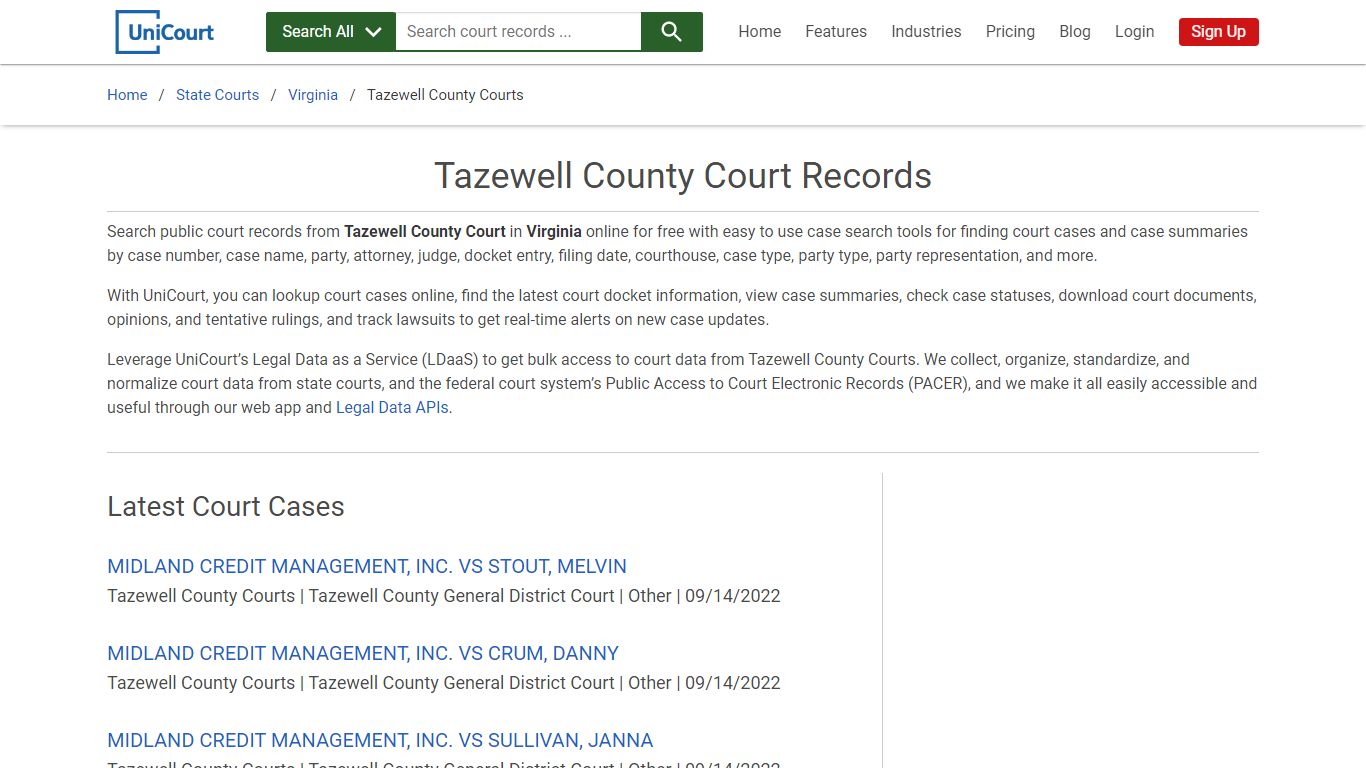 Tazewell County Court Records | Virginia | UniCourt